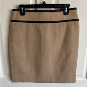 Elegant Tan Skirt with Black Faux Leather Trim